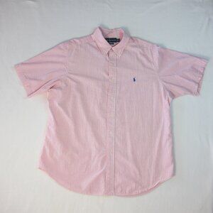 Ralph Lauren Classic Fit Men's Shirt Pink White Seersucker 100%Cotton Size XL